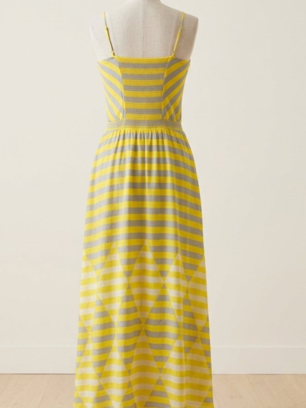 Anthropologie Yellow/Gray Striped Smocked Maxi Dress with Spaghetti Straps #22